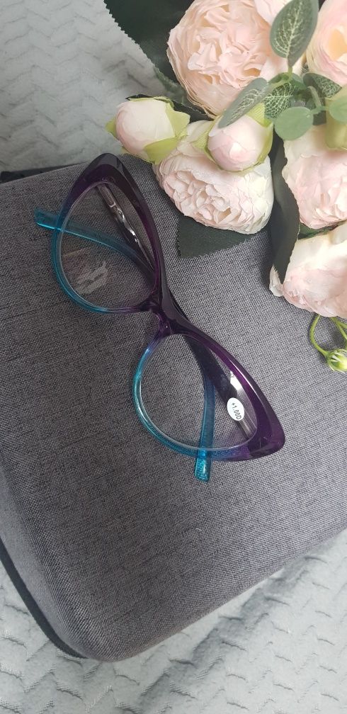 Nowe okulary korekcyjne +1.00D oprawki kocie oko kolor ombre fiolet tu