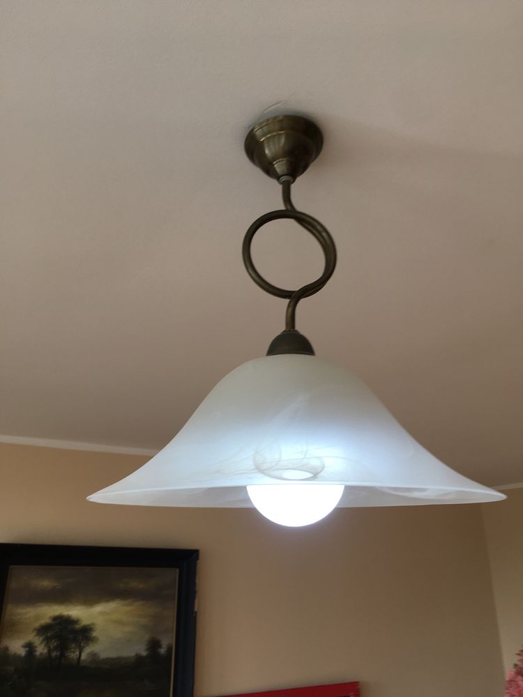 Lampa sufitowa mosiężno- szklana dł 44 cm