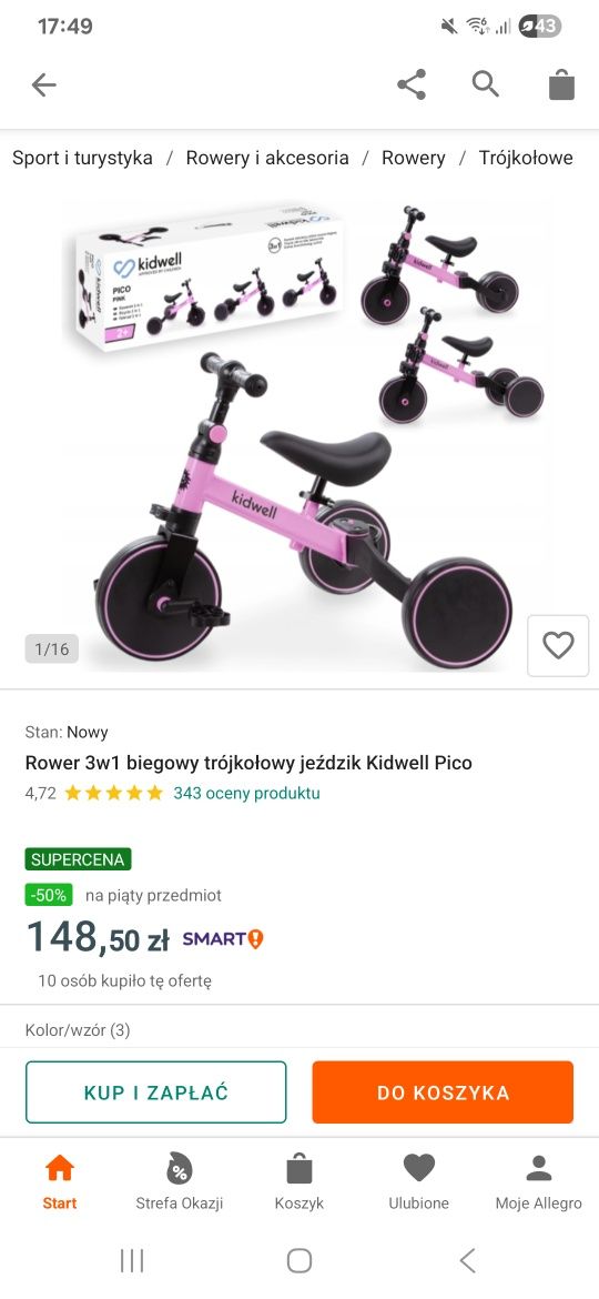 Rowerek biegowy 3w1 Kidwell