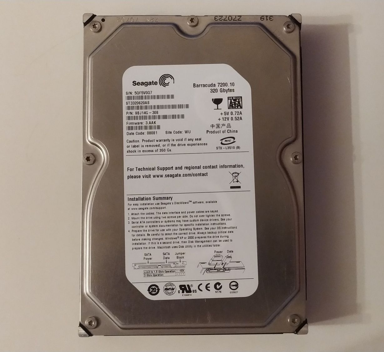 Жёсткий диск, Seagate Barracuda 7200, 320gb + охладение