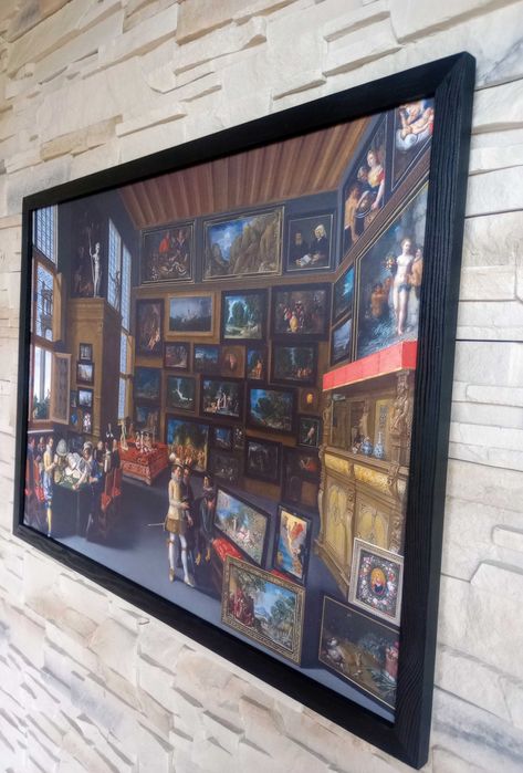 Obraz na płótnie - Znawcy w pokoju ozdobionym obrazami, 50x70cm