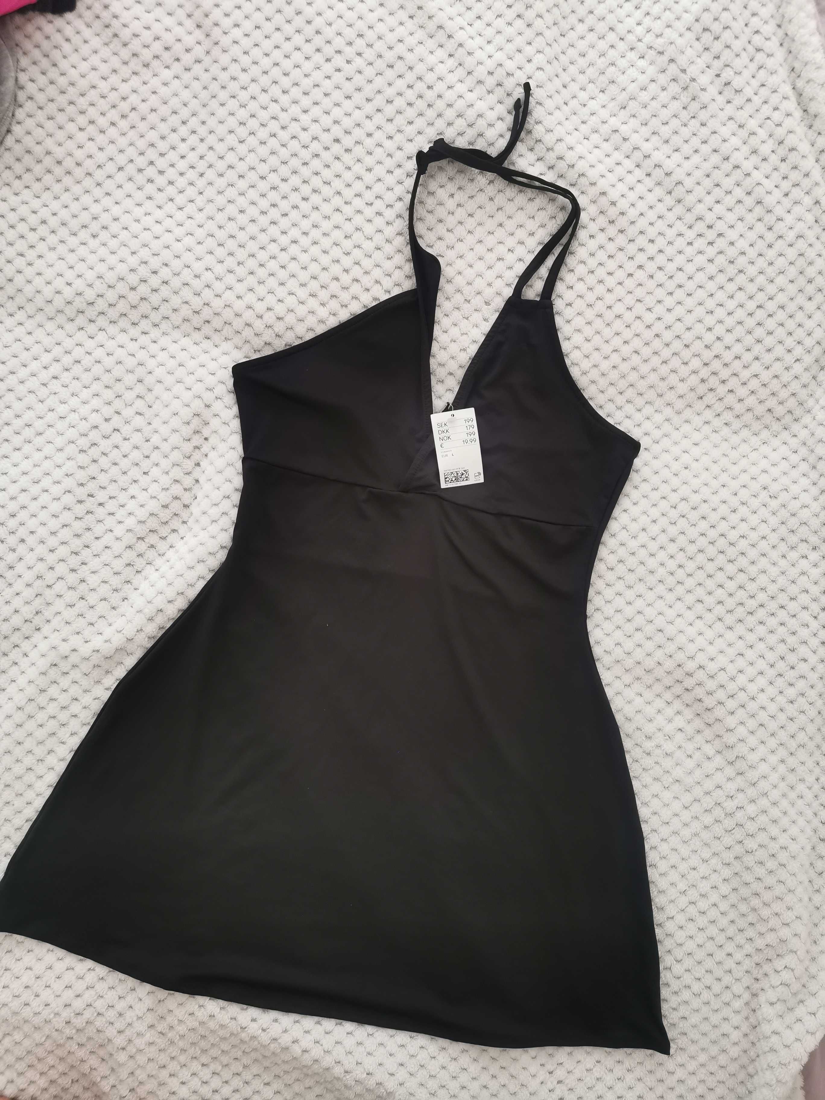 Czarna sukienka H&M nowa L 40 letnia krótka bez pleców