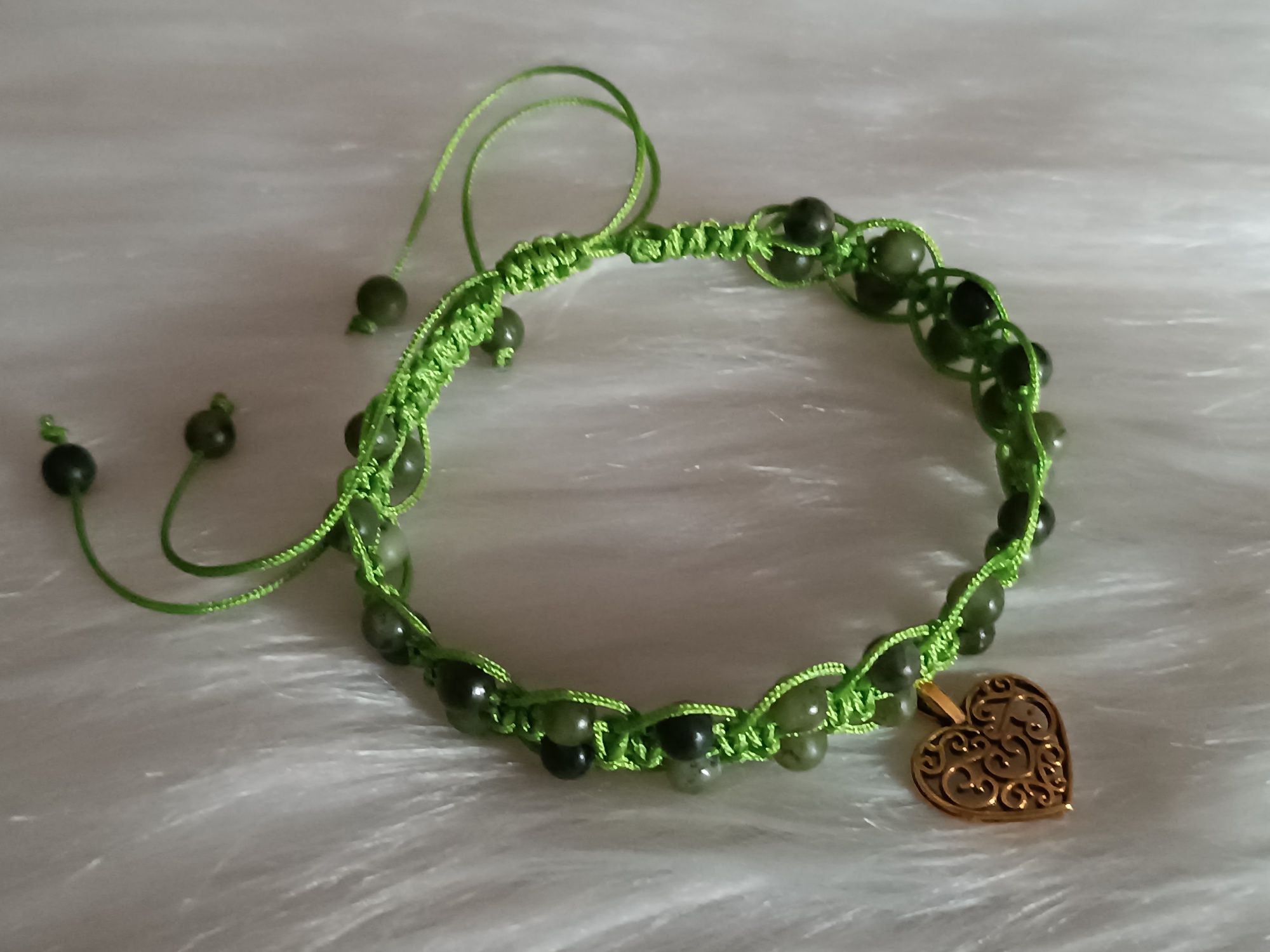 Bransoletka zielony jadeit serce na prezent Walentynki Hand Made kamie
