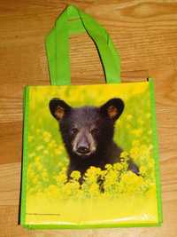 Mini eko torba seledynowo - żółta z niedźwiadkiem słodka Nowa