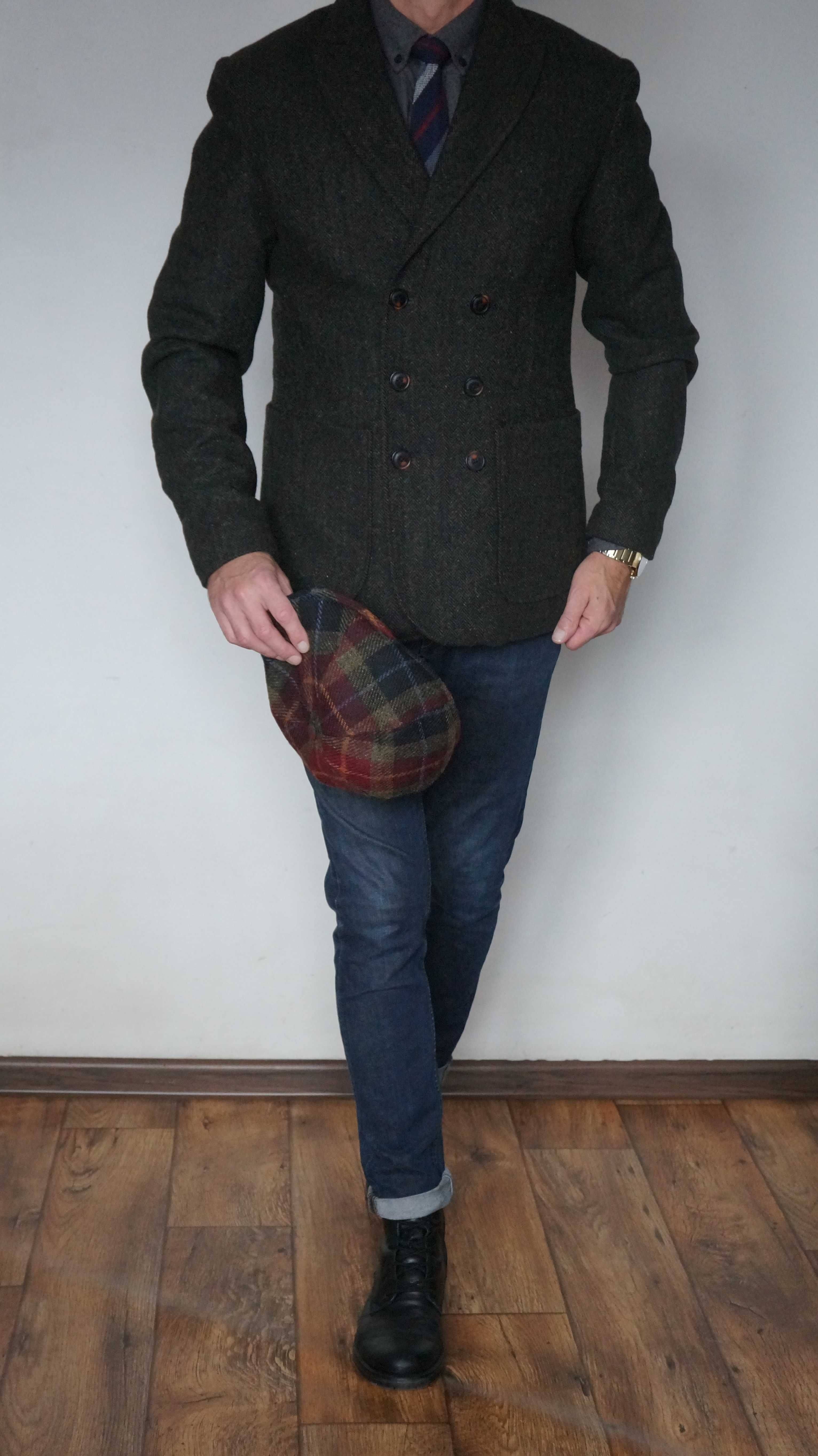 Marynarka Dwurzędowa 3x3 Pull & Bear Roz. M Kol. Zielony Jodełka Fit