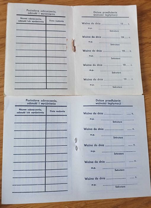 Legitymacje OSP / ZOSP PRL – komplet 4 szt., stare wzory, Izba Pamięci