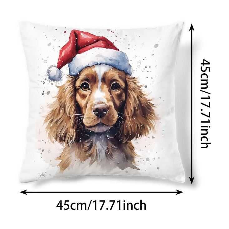 Poszewka na poduszkę Cocker Spaniel z czapką mikołaja 45x45