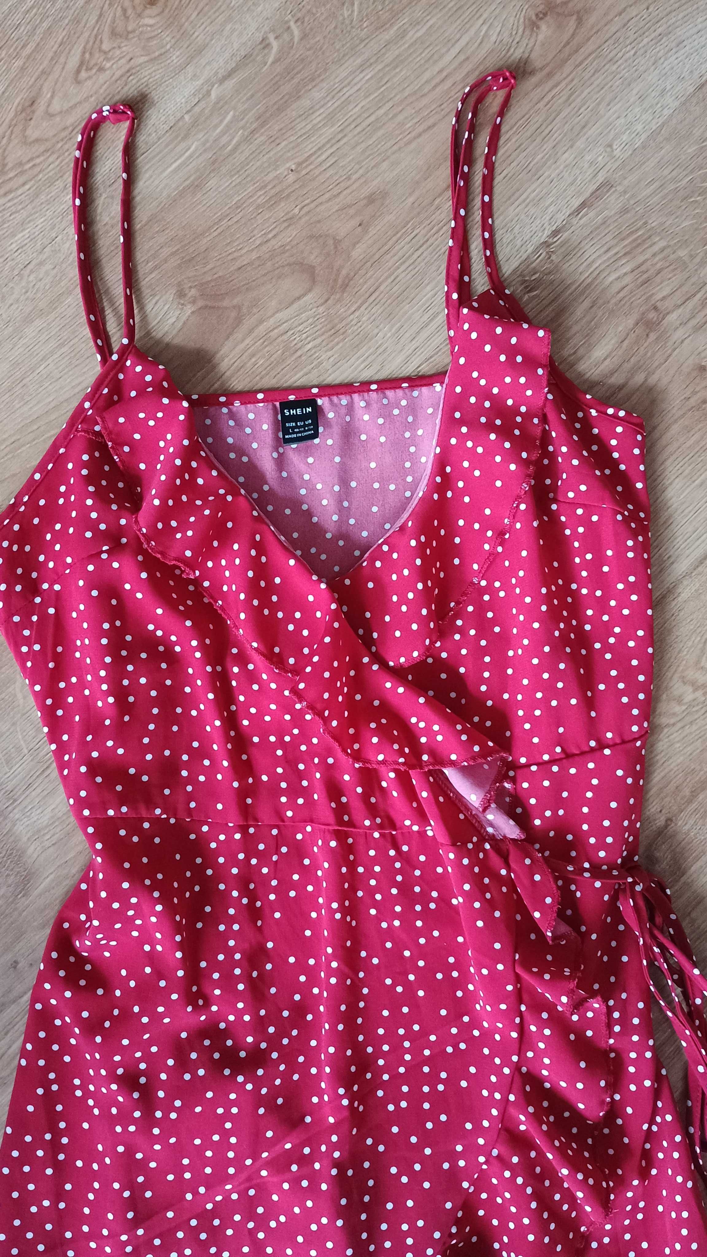 Sukienka czerwona wiązana, kopertowa