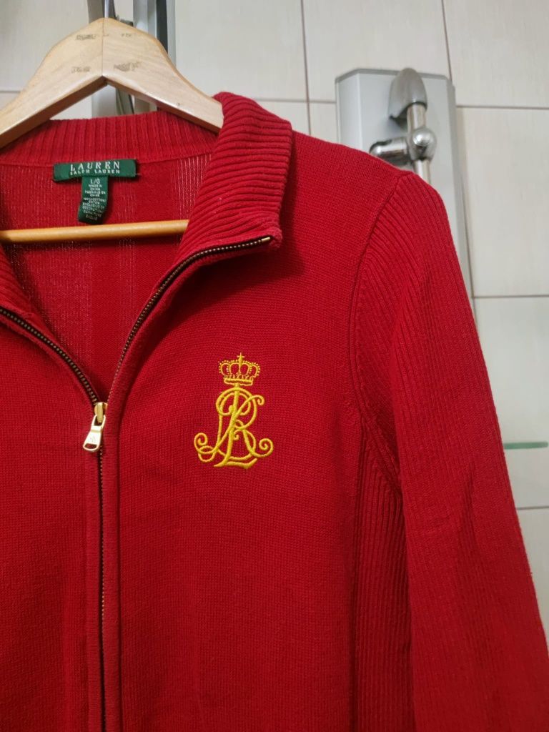 Sweter damski Ralph Lauren L bawełna bawełniany czerwony classic retro