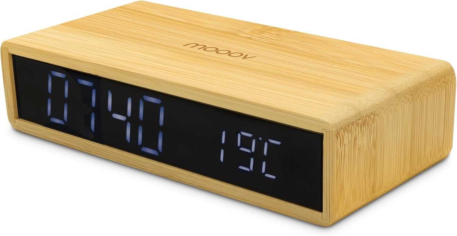 MOOOV 477348 Budzik wyświetlacz LED temperatura 3 alarmy bambus C/F