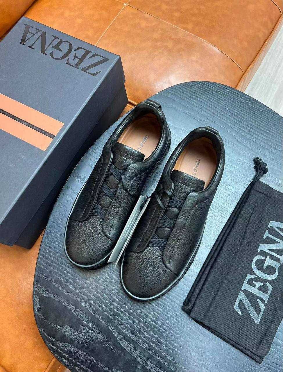 Мужские черные кроссовки Zegna Triple Stitch кеды Зегна кеди кросівки
