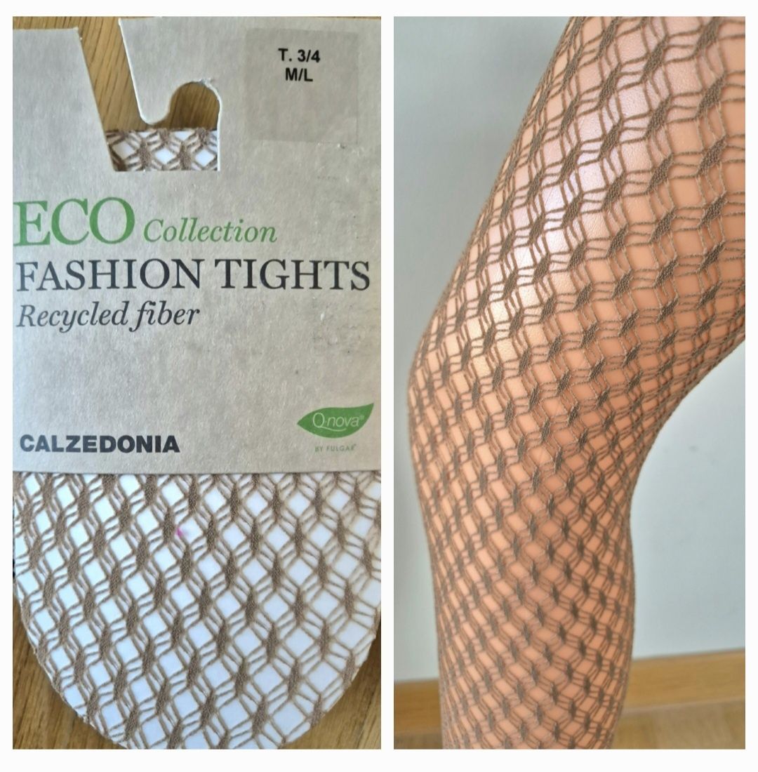 Rajstopy Calzedonia m/l cieliste nude w romby rete kabaretki eco