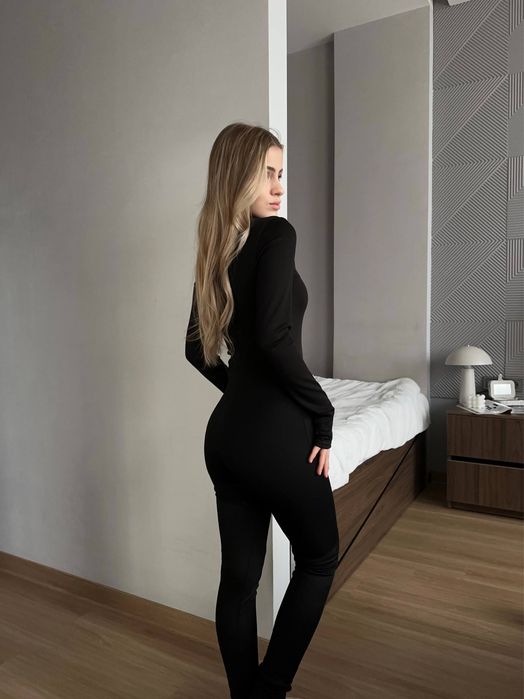 Утеплений комбінезон на блискавці рубчик з начосом 42-46 Чорний