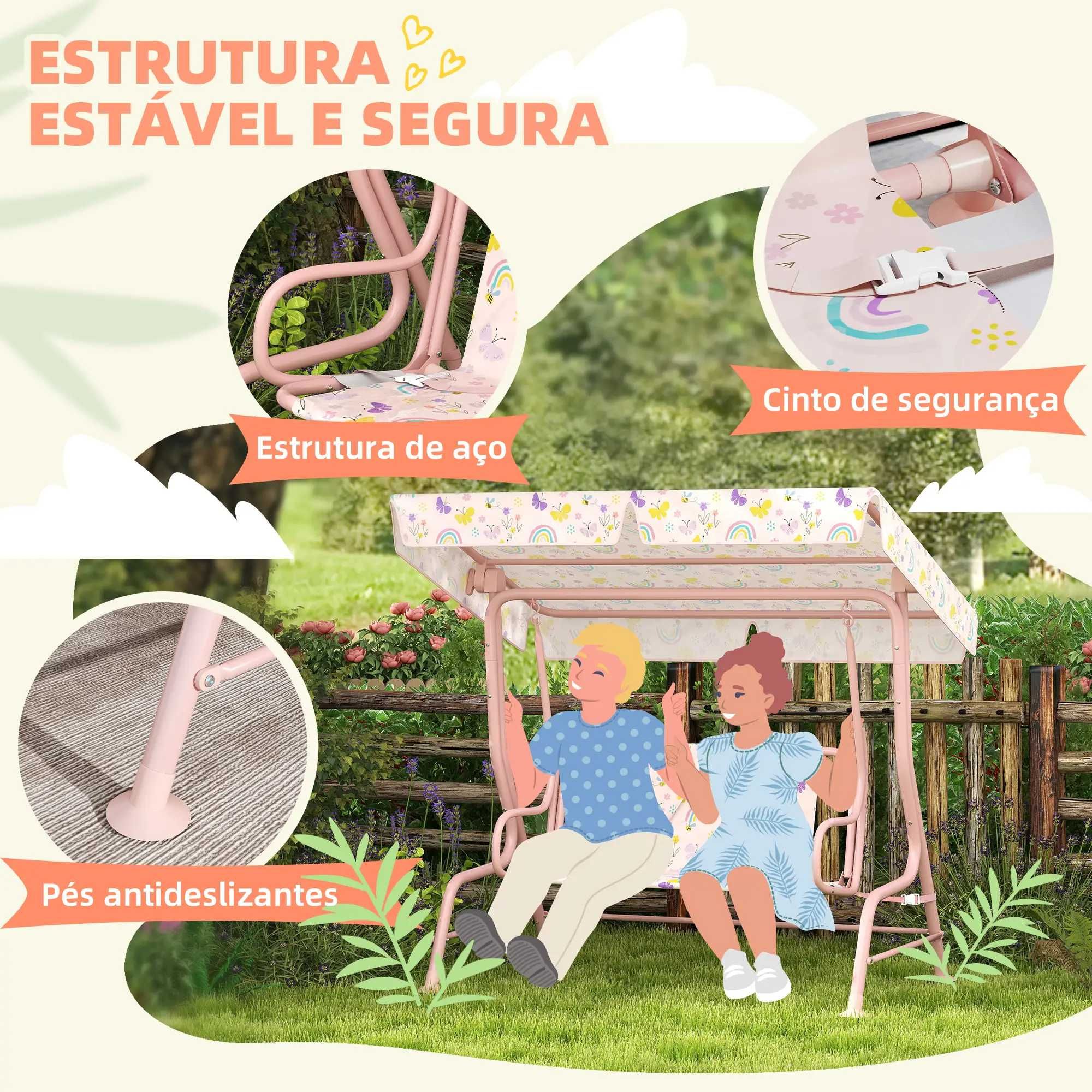 Baloiço de Jardim para Crianças com 2 Lugares Toldo Ajustável