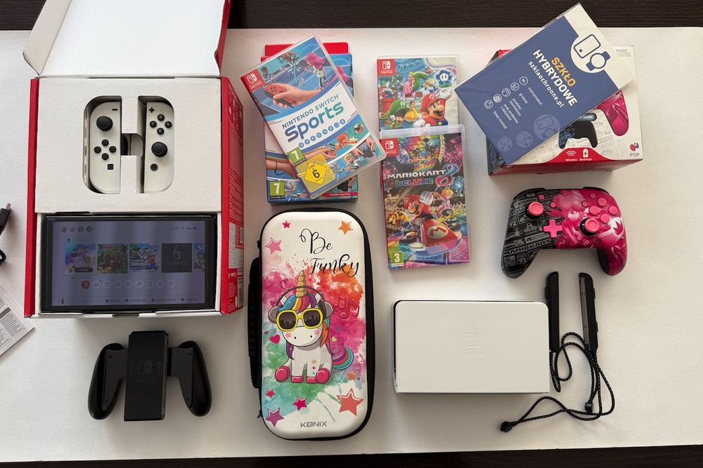 Nintendo Switch OLED + PAD + 4 Gry + Etui + Szkło + Pudełka Fabryczne!