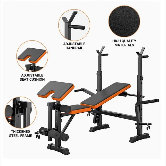 D38-Banco Musculação 6 em 1 com Suporte Agachamento, Banco Ajustável