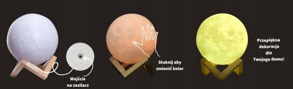 Lampka Lampa Nocna Księżyc Dotykowa Kolorowa 3D