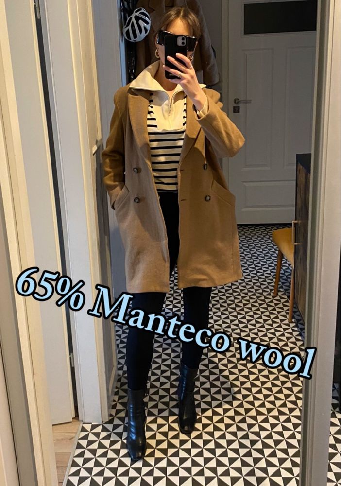 Plaszc oversize | 65 % wełna manteco camel | H&M rozm. S