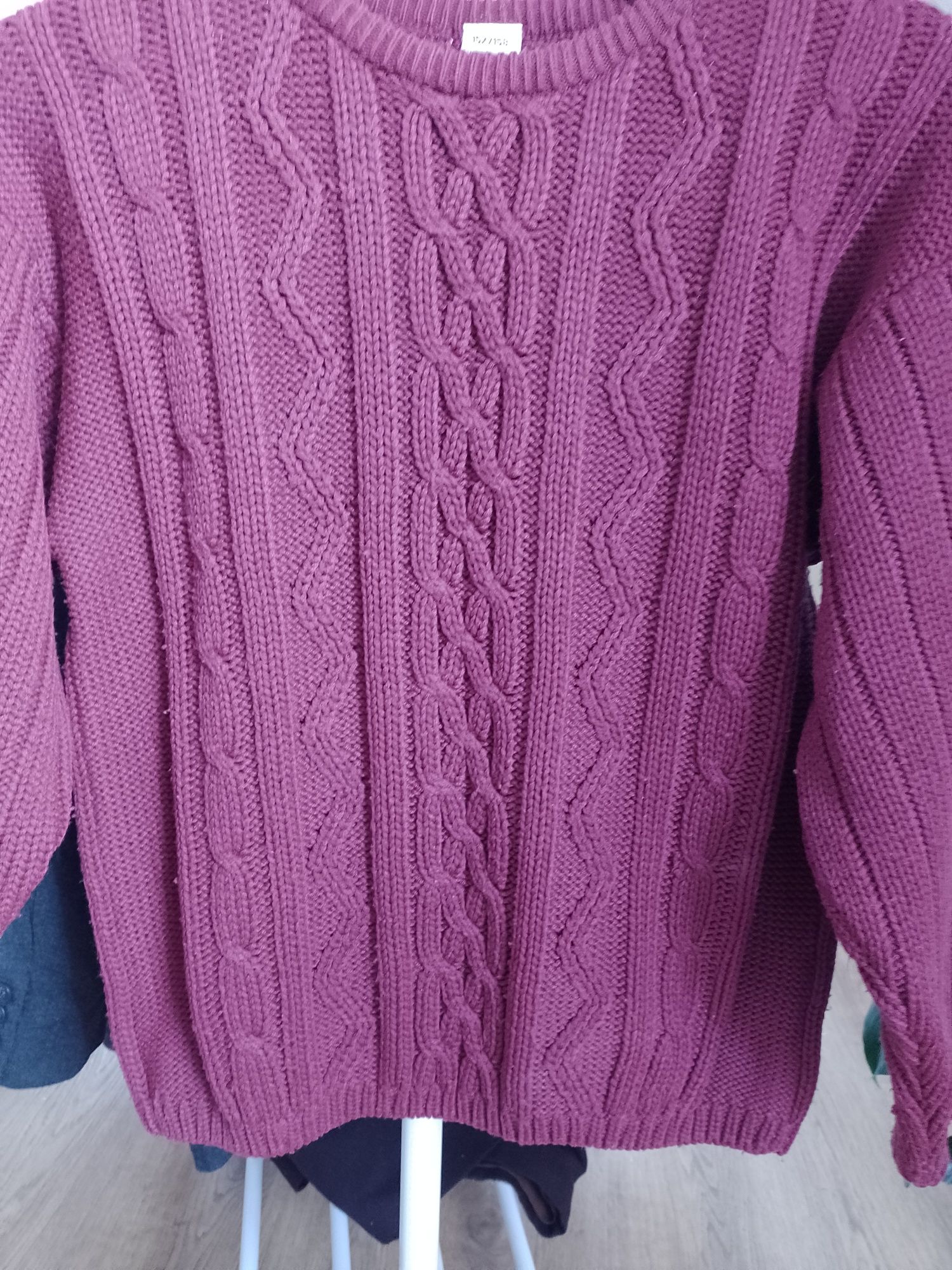 Bordowy sweter XS S gruby splot