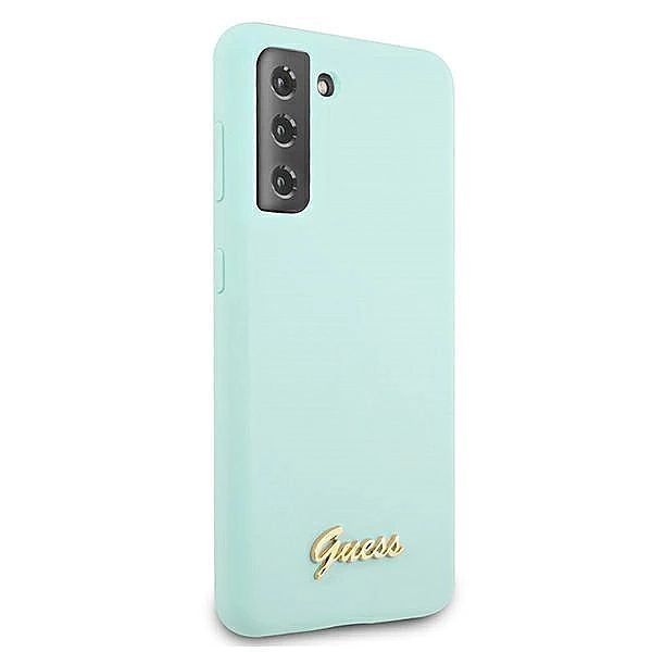 Etui Guess Silicone Script Metal Logo na Samsung Galaxy S21+ - niebies
