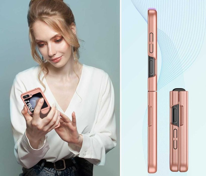 Vizvera etui Samsung Galaxy Z Flip 5 ultracienkie różowe złoto + szkło