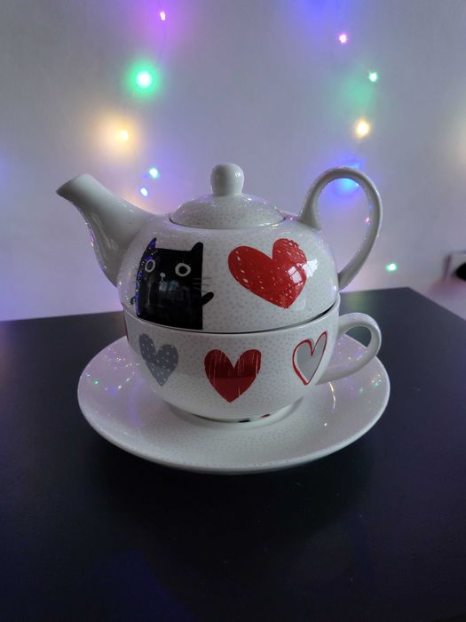 Imbryk, dzbanek do herbaty w kotki + kubek Home & You