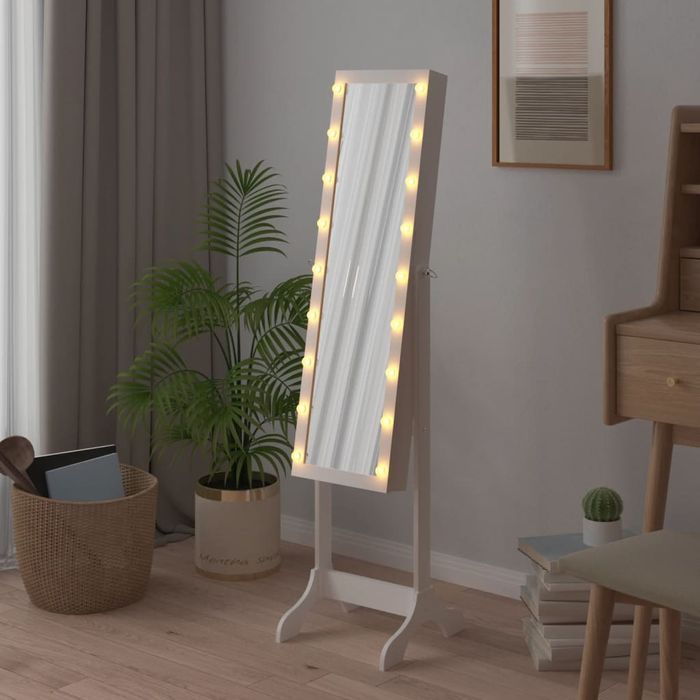 vidaXL Lustro stojące z LED, białe, 34x37x146 cm
