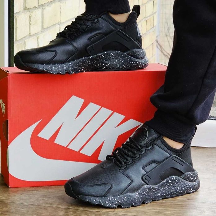 Мужские чёрные кроссовки Найк кожаные Найки Nike