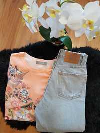 Cudny zestaw:) jeansy MOM ZARA bluzeczka motylki OASIS XS/S