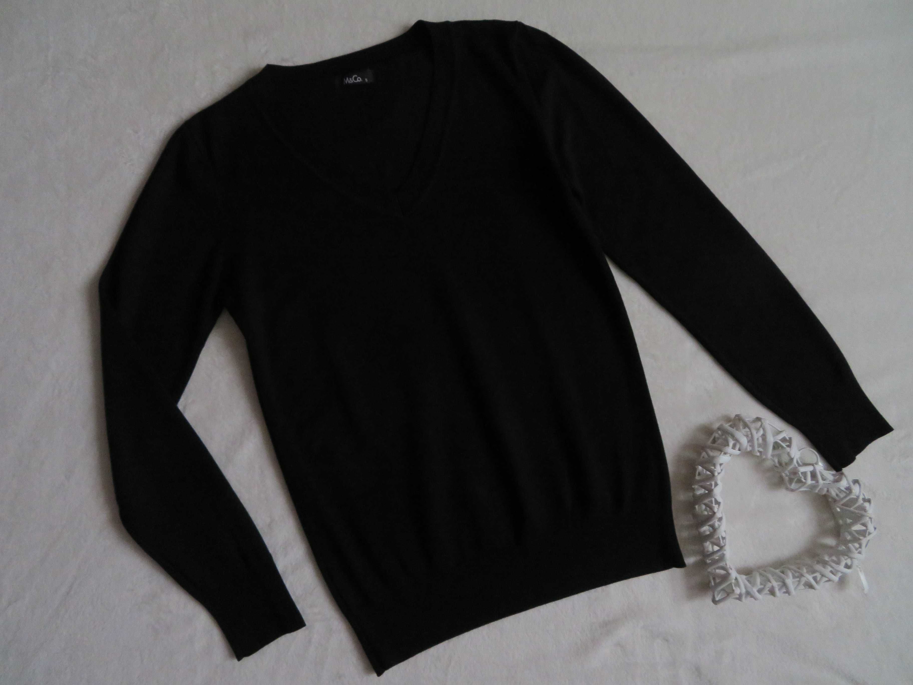 M&CO klasyczny sweter damski sweterek swetr czarny dekolt V,  BDB 36 S