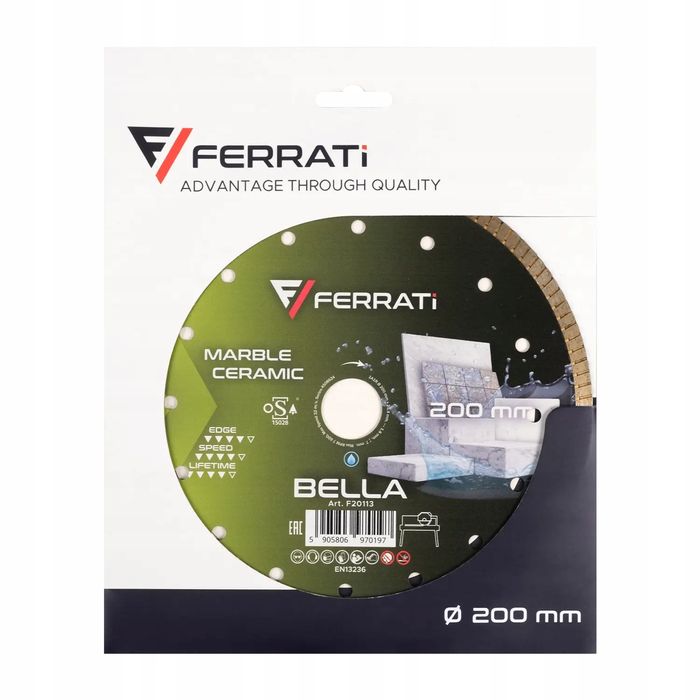 Tarcza Diamentowa Tnąca 200X25,4Mm Ferrati Bella F20113 Do Gresu