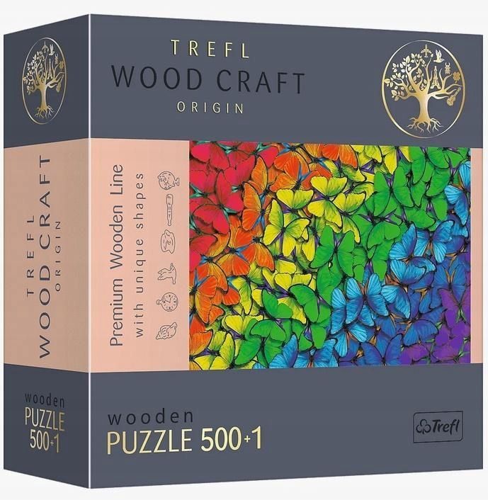Puzzle Drewniane 500+1 Tęczowe Motyle Trefl, Trefl