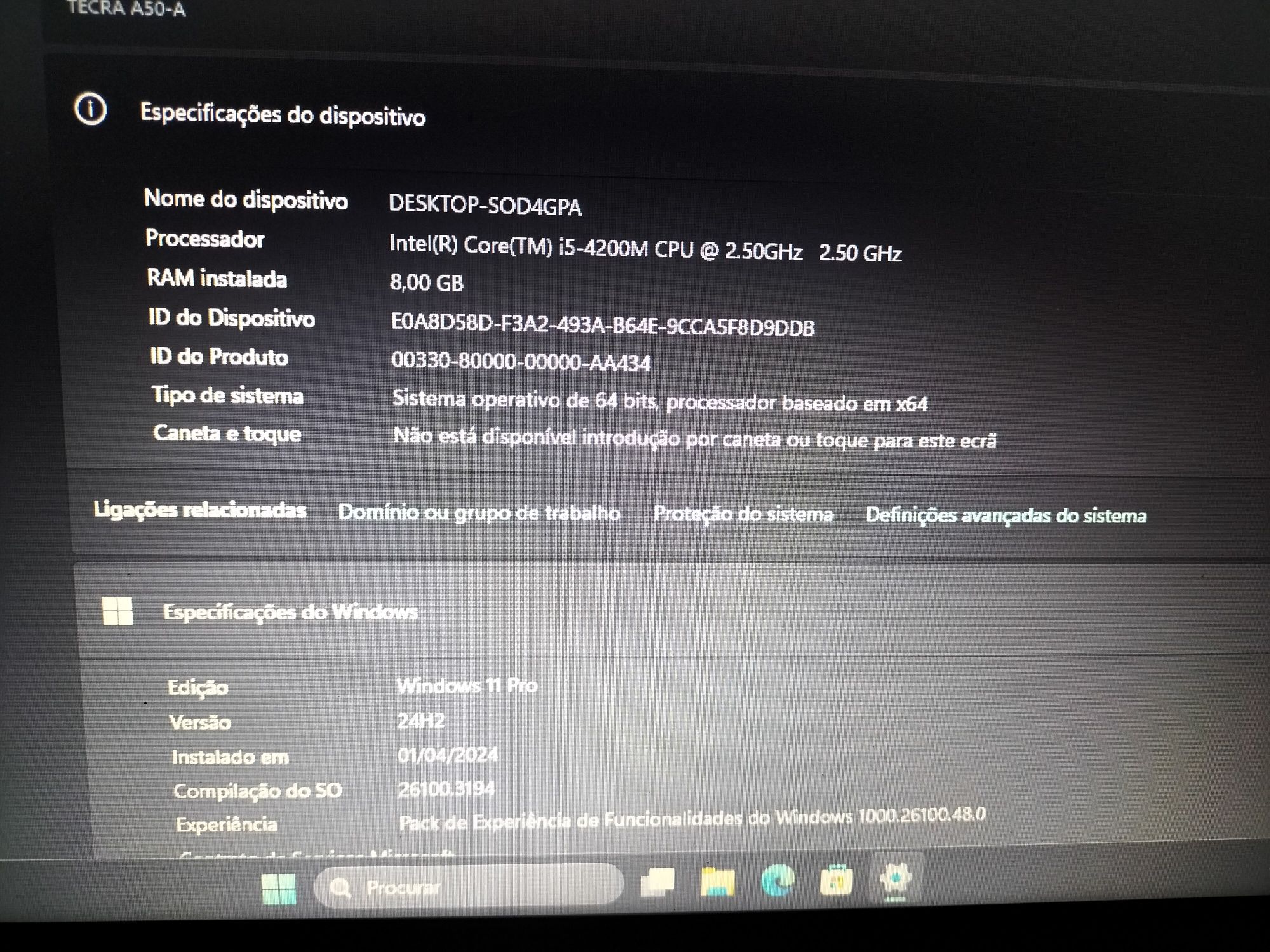 Portátil Toshiba Tecra A50  i5