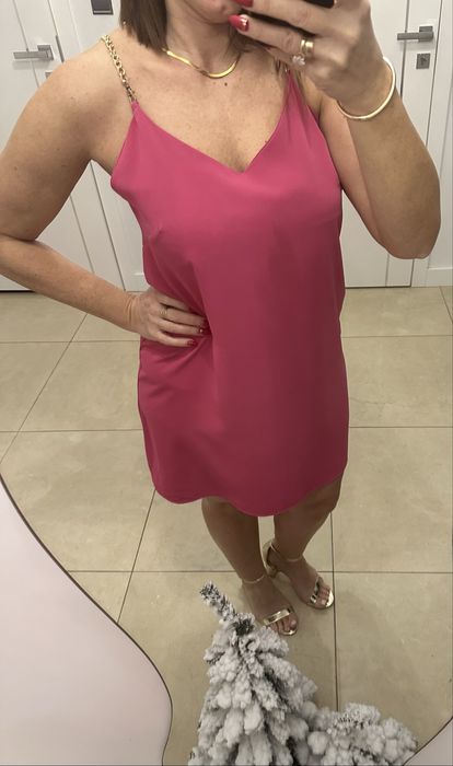 Sukienka róż zwiewna r.38