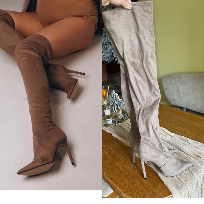 Сапоги чулки ботфорди H&M на шпильці 36p, шоколадний колір, замш