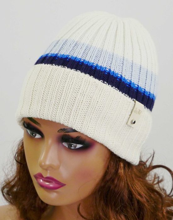 LaMel Czapka w paski handmade 100%Merino obw.54 - 58cm