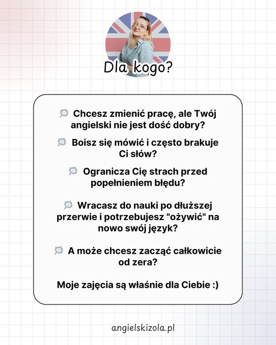 Zajęcia konwersacyjne z języka angielskiego dla dorosłych 60zł/45minut