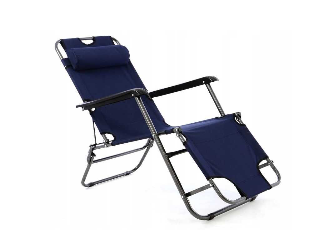 Granatowy leżak ogrodowy, plażowy, krzesło, wypoczynek, składany