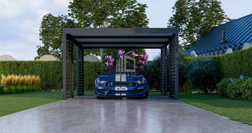 Carport Premium - Wiata Samochodowa 4X5 Antracyt Zabudowa - Id957