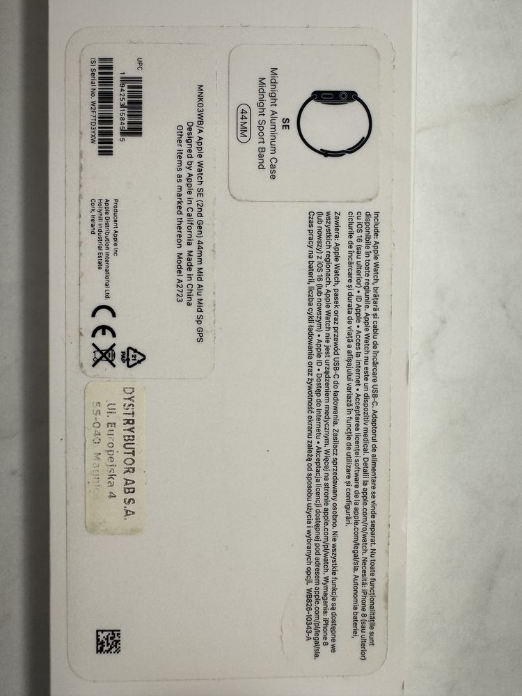 Apple Watch SE2 44mm bdb stan czarny
