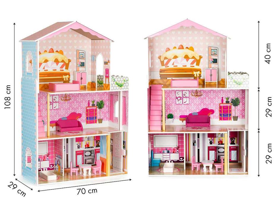 Drewniany duży domek dla lalek