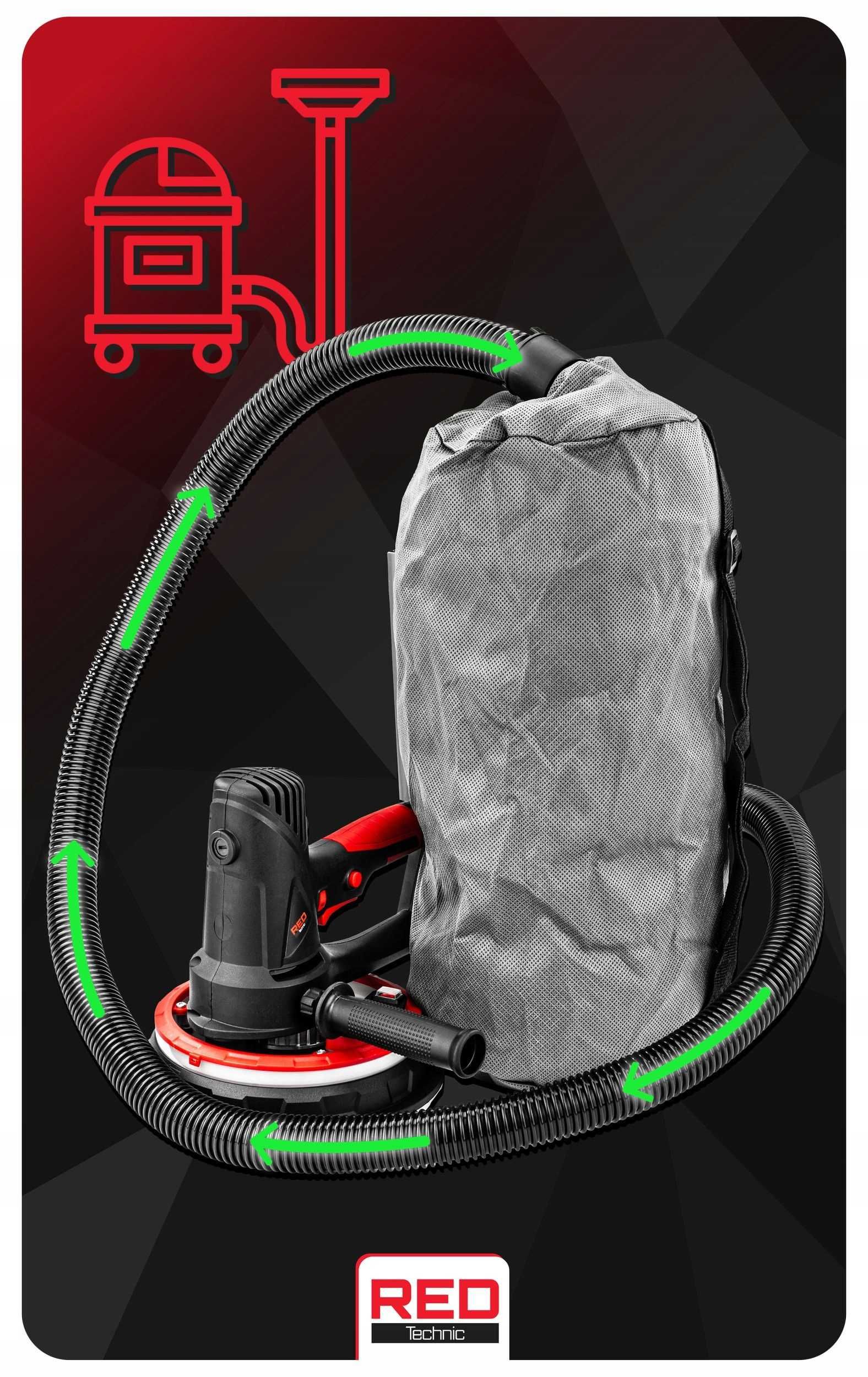 Szlifierka do gipsu gładzi tynku 1800w 180mm sieciowa led +12 papierów