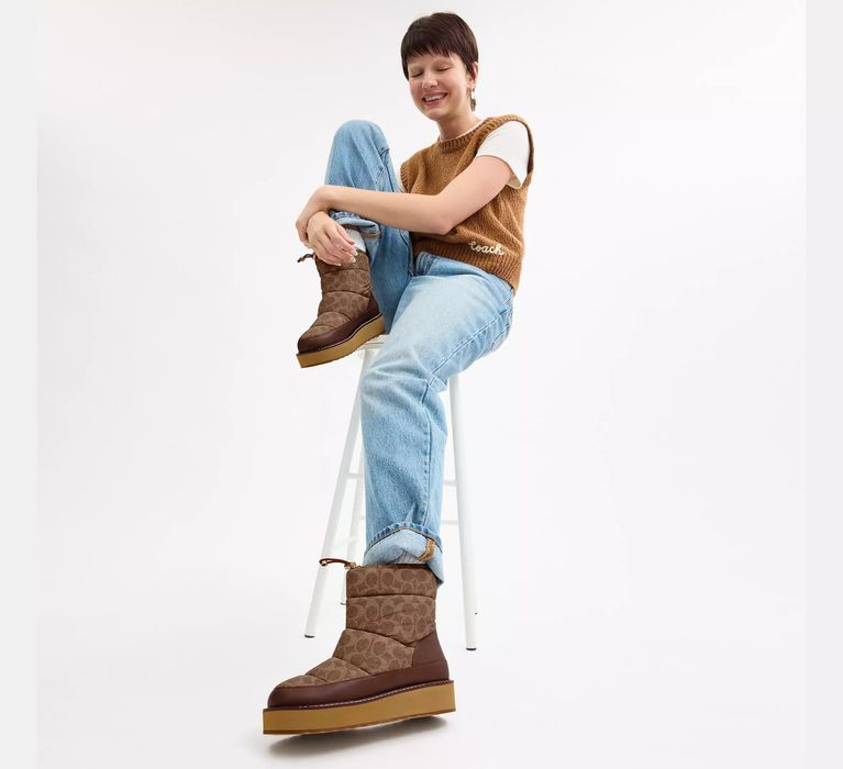 COACH original. Теплые сапоги кожа с нейлоном р 39