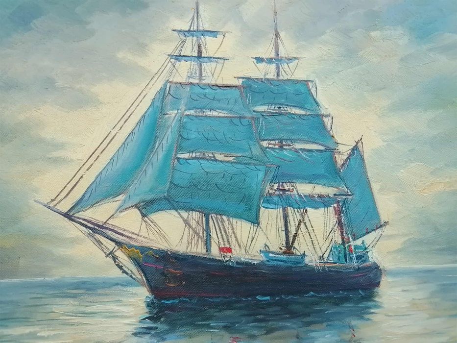 Stary obraz na płótnie Jorgen Bille 1915- 1985 żaglowiec .