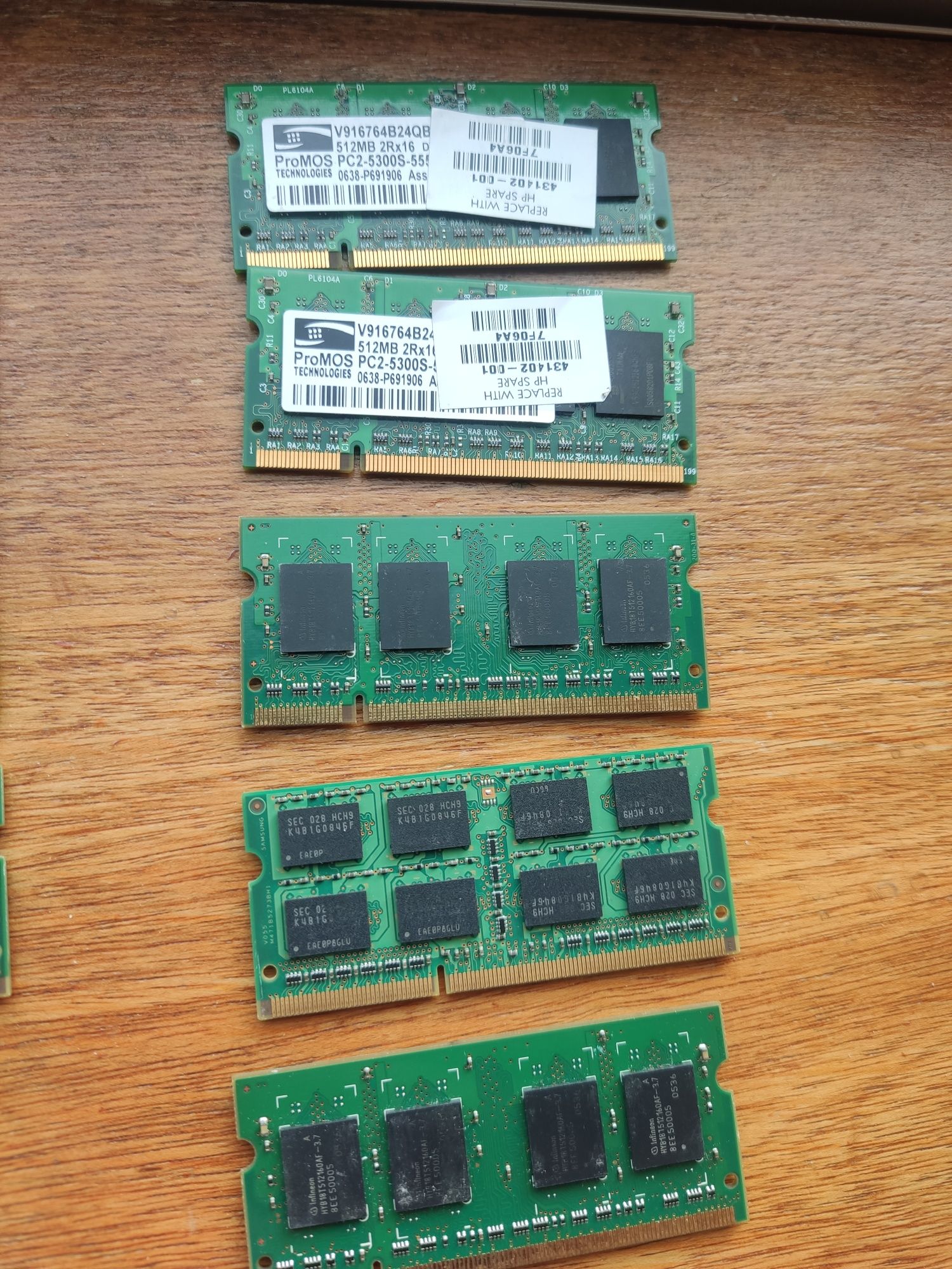 Memórias RAM portátil 2GB, 1GB, 512 MB