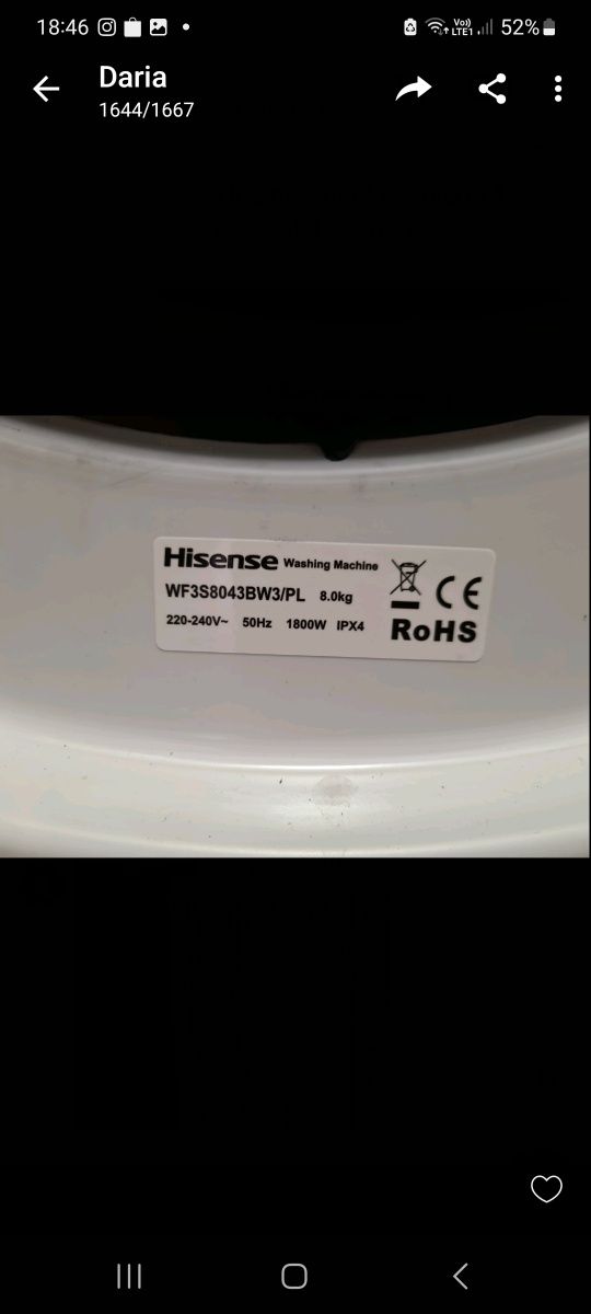Krzyżak bębna pralki Hisense WF3S8043BW3/PL 8kg