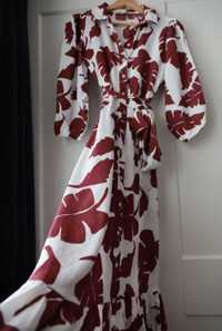 Zara długa maxi koszulowa sukienka w kwiaty floral print blog hit S/M