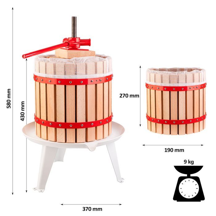 Prasa śrubowa do owoców 12 l - średnica 24 cm