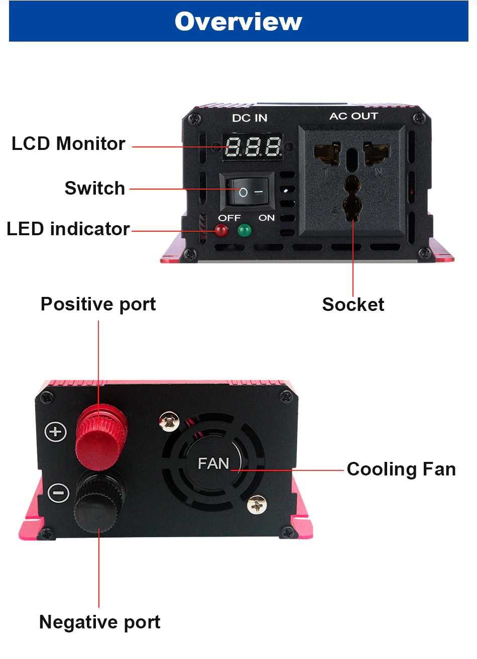 Інвертор инвертор с чистой синусоидой DC 12V в AC 220