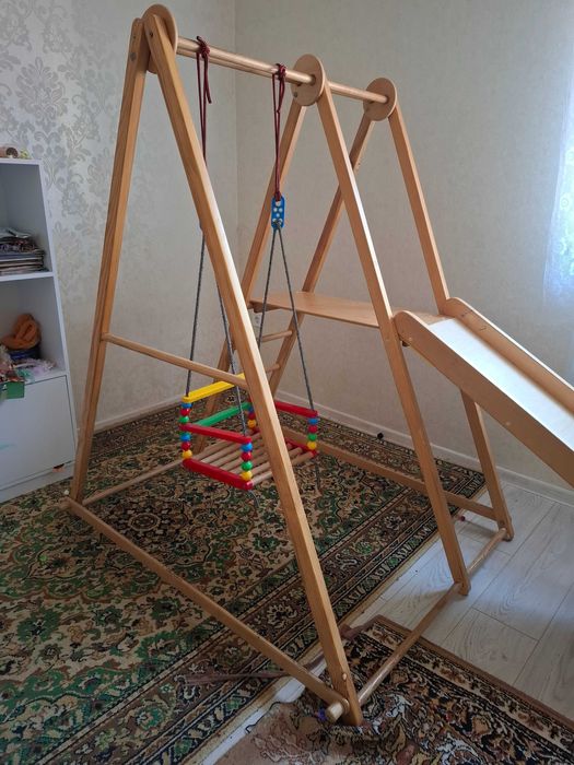 Дитячий комплекс гойдалка дерев'яна горка